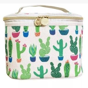 Dabney Lee Cactus Canvas Cosmetic Train Case Large Makeup Bag Travel EUC